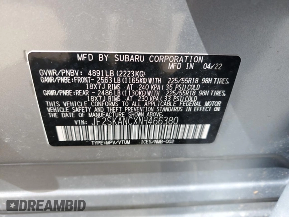 2022 Subaru Forester Limited with VIN JF2SKANCXNH466380, listed as a Copart auction lot 49664295 with 40,505 mi miles and Salvage Title. Bid and sale history available at carsss.com. Image 14.