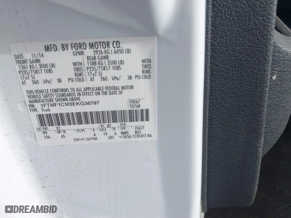 2014 Ford F-150 XL with VIN 1FTMF1CM3EKG36797, listed as a IAAI auction lot 40892574 with 136,417 mi miles. Bid and sale history available at carsss.com. Image 9.