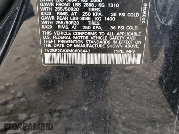 2021 Volkswagen Atlas SEL with VIN 1V2BP2CAXMC603447, listed as a Copart auction lot 50500474 with 52,691 mi miles and Salvage title. Bid and sale history available at DreamBid. Image 13.