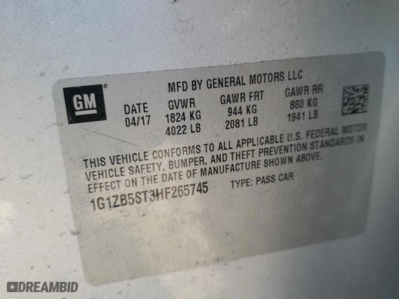 2017 Chevrolet Malibu LS with VIN 1G1ZB5ST3HF265745, listed as a Copart auction lot 75284074 with 146,901 mi miles and Salvage Title. Bid and sale history available at carsss.com. Image 12.