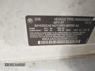 2013 BMW 3 Series 328i с VIN WBA3A5G52DNP23542, выставлен на аукционе IAAI как лот 42599708 с пробегом 169 081 миль миль и . История ставок и продаж доступна на DreamBid. Изображение 9.