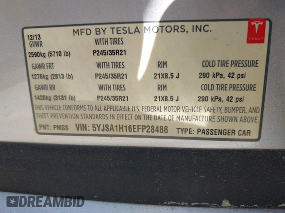 2014 Tesla Model S 60 z VIN 5YJSA1H16EFP28486, wystawiony jako IAAI lot #41887484 z przebiegiem 99 271 mil mil oraz . Historia ofert i sprzedaży dostępna na DreamBid. Obrazek 9.
