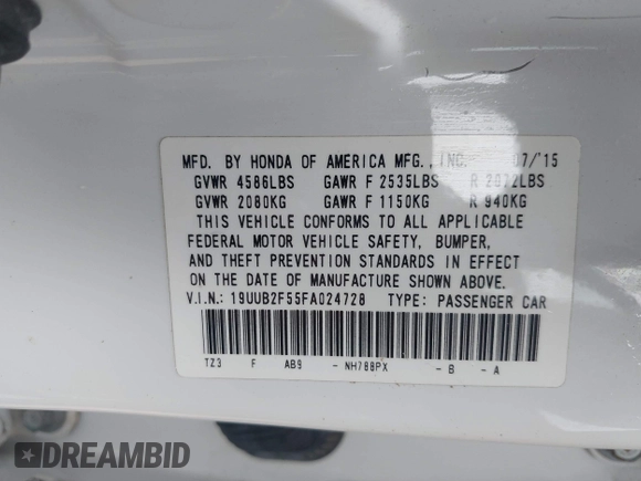 2015 Acura TLX V6 Tech with VIN 19UUB2F55FA024728, listed as a IAAI auction lot 41933939 with 185,413 mi miles. Bid and sale history available at carsss.com. Image 9.