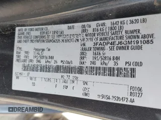 2016 Ford Fiesta SE with VIN 3FADP4EJ6GM191085, listed as a IAAI auction lot 42081402 with 129,106 mi miles and . Bid and sale history available at carsss.com. Image 9.