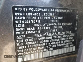 2012 Volkswagen Tiguan SE with VIN WVGAV7AX8CW080123, listed as a Copart auction lot 88922235 with 159,093 mi miles and Salvage Title. Bid and sale history available at DreamBid. Image 14.