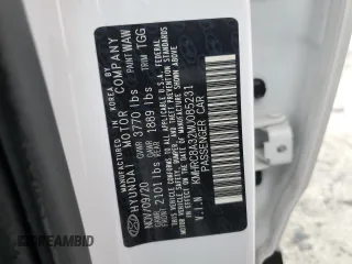 2021 Hyundai Venue SEL with VIN KMHRC8A32MU085231, listed as a Copart auction lot 58205545 with 41,105 mi miles and Salvage title. Bid and sale history available at DreamBid. Image 12.