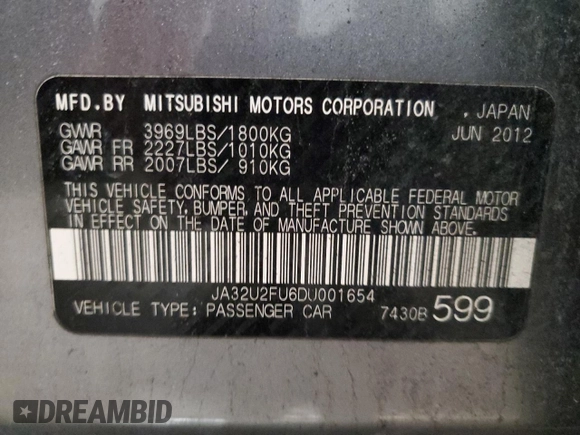 2013 Mitsubishi Lancer ES with VIN JA32U2FU6DU001654, listed as a Copart auction lot 42436575 with 96,132 mi miles and Salvage Title. Bid and sale history available at carsss.com. Image 12.