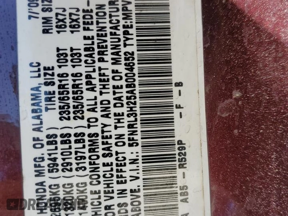 2010 Honda Odyssey LX z VIN 5FNRL3H25AB004652, wystawiony jako Copart lot #54923025 z przebiegiem 335 312 mil mil oraz Szkoda całkowita • Salvage title. Historia ofert i sprzedaży dostępna na DreamBid. Obrazek 13.