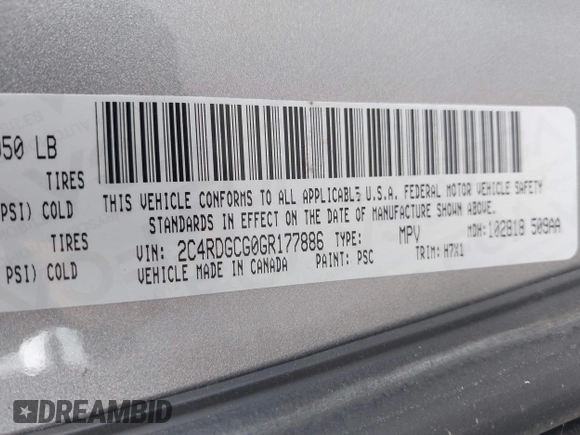 2016 Dodge Grand Caravan SXT with VIN 2C4RDGCG0GR177886, listed as a IAAI auction lot 42138184 with 151,696 mi miles. Bid and sale history available at carsss.com. Image 9.