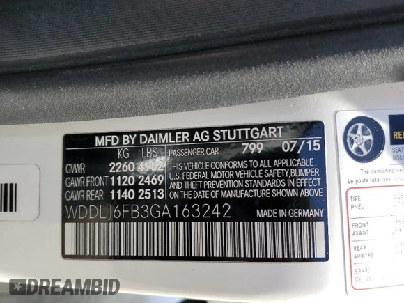 2016 Mercedes-Benz CLS 400 with VIN WDDLJ6FB3GA163242, listed as a Copart auction lot 53742855 with 153,895 mi miles and Salvage title. Bid and sale history available at DreamBid. Image 12.