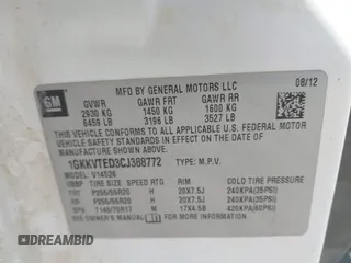2012 GMC Acadia Denali with VIN 1GKKVTED3CJ388772, listed as a IAAI auction lot 41841072 with 246,889 mi miles. Bid and sale history available at carsss.com. Image 9.