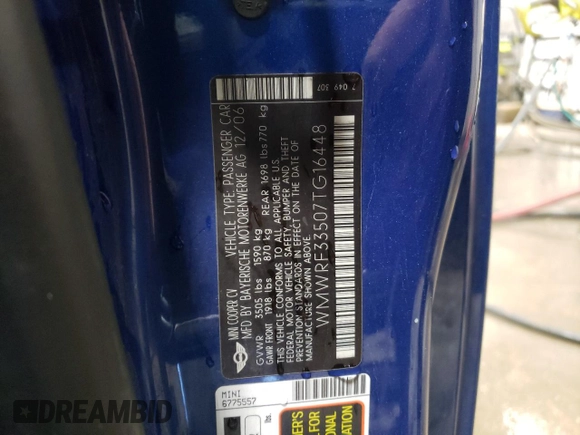 2007 MINI Convertible with VIN WMWRF33507TG16448, listed as a Copart auction lot 88474495 with 148,147 mi miles and Salvage Title. Bid and sale history available at DreamBid. Image 12.