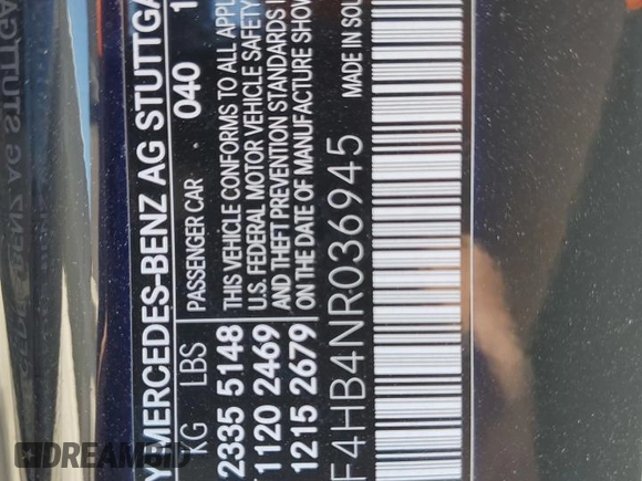 2022 Mercedes-Benz C 300 with VIN W1KAF4HB4NR036945, listed as a Copart auction lot 52818815 with 6,068 mi miles and Salvage title. Bid and sale history available at DreamBid. Image 13.