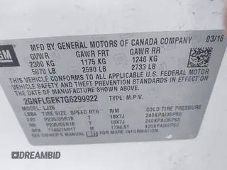 2016 Chevrolet Equinox LTZ with VIN 2GNFLGEK7G6299922, listed as a IAAI auction lot 41316533 with 89,938 mi miles. Bid and sale history available at carsss.com. Image 9.