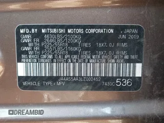 2020 Mitsubishi Eclipse Cross SE z VIN JA4AS5AA3LZ002452, wystawiony jako IAAI lot #42396254 z przebiegiem 125 746 mil mil oraz . Historia ofert i sprzedaży dostępna na DreamBid. Obrazek 9.