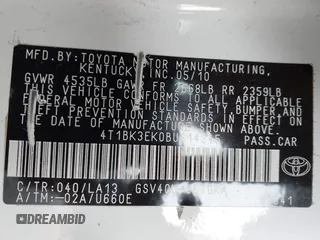 2011 Toyota Camry LE with VIN 4T1BK3EK0BU614245, listed as a IAAI auction lot 41850175 with 267,618 mi miles. Bid and sale history available at carsss.com. Image 9.