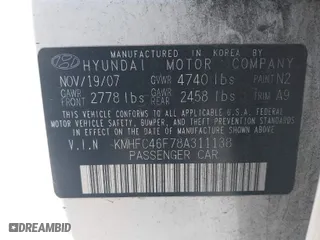 2008 Hyundai Azera Limited with VIN KMHFC46F78A311138, listed as a IAAI auction lot 42004678 with 91,444 mi miles. Bid and sale history available at carsss.com. Image 9.