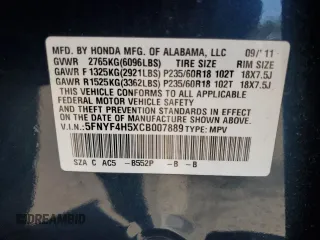 2012 Honda Pilot EX-L with VIN 5FNYF4H5XCB007889, listed as a Copart auction lot 52284075 with 318,329 mi miles and Salvage Title. Bid and sale history available at DreamBid. Image 13.