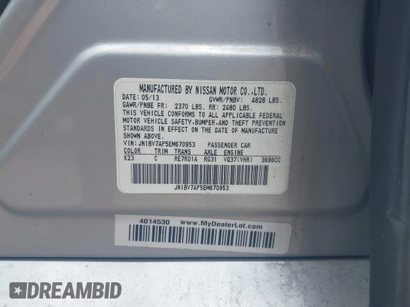2014 Infiniti Q50 Sport with VIN JN1BV7AP5EM670953, listed as a IAAI auction lot 41913801 with 190,180 mi miles and . Bid and sale history available at DreamBid. Image 9.