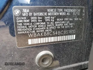 2011 BMW 7 Series 750Li z VIN WBAKB8C54BC851810, wystawiony jako Copart lot #76610464 z przebiegiem 128 551 mil mil oraz Nie do naprawy • Non repairable. Historia ofert i sprzedaży dostępna na DreamBid. Obrazek 12.