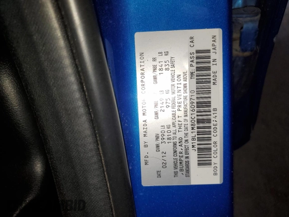 2012 Mazda 3 i Grand Touring with VIN JM1BL1M80C1609710, listed as a Copart auction lot 47229415 with 176,243 mi miles and Salvage Title. Bid and sale history available at DreamBid. Image 12.