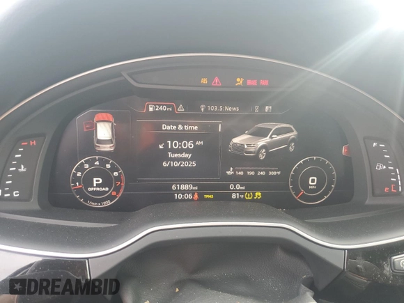 2019 Audi Q7 Premium Plus with VIN WA1LAAF75KD038821, listed as a Copart auction lot 59813665 with 61,889 mi miles and Salvage title. Bid and sale history available at DreamBid. Image 9.