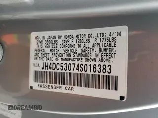 2004 Acura RSX Type S с VIN JH4DC53074S016383, выставлен на аукционе Copart как лот 58538545 с пробегом 210 077 миль миль и Списание • Salvage title. История ставок и продаж доступна на DreamBid. Изображение 12.