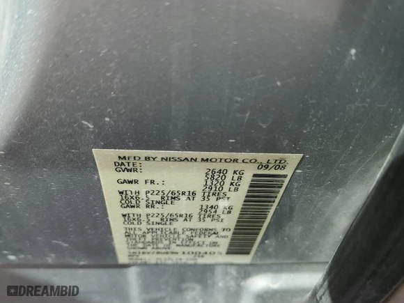 2009 Nissan Quest SL with VIN 5N1BV28U89N100405, listed as a Copart auction lot 48771665 with 0 mi miles and Salvage Title. Bid and sale history available at carsss.com. Image 15.