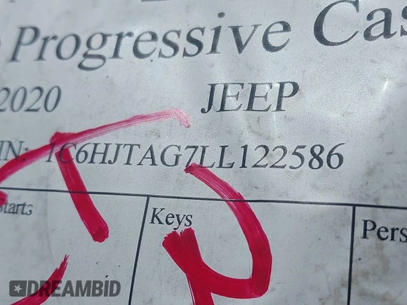 2020 Jeep Gladiator Sport S with VIN 1C6HJTAG7LL122586, listed as a IAAI auction lot 41771096 with Not Provided miles. Bid and sale history available at carsss.com. Image 9.