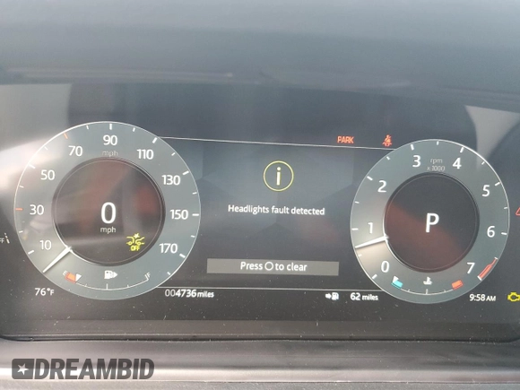 2025 Land Rover Range Rover Velar Dynamic SE with VIN SALYL2EX3SA398872, listed as a Copart auction lot 43451045 with 4,736 mi miles and Salvage title. Bid and sale history available at DreamBid. Image 9.