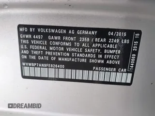 2015 Volkswagen CC R-Line z VIN WVWBP7AN9FE826400, wystawiony jako IAAI lot #40931896 z przebiegiem 117 022 mil mil oraz . Historia ofert i sprzedaży dostępna na DreamBid. Obrazek 9.