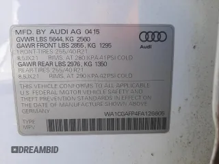 2015 Audi SQ5 Premium Plus with VIN WA1CGAFP4FA126605, listed as a Copart auction lot 71654562 with 74,819 mi miles. Bid and sale history available at carsss.com. Image 12.