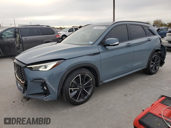 2023 Infiniti QX50 Sport z VIN 3PCAJ5FA6PF115972, wystawiony jako Copart lot #84494994 z przebiegiem 27 121 mil mil oraz Szkoda całkowita • Salvage title. Historia ofert i sprzedaży dostępna na DreamBid. Obrazek 1.