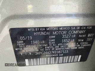 2019 Hyundai Accent SE with VIN 3KPC24A37KE087123, listed as a IAAI auction lot 41837687 with 99,443 mi miles. Bid and sale history available at carsss.com. Image 9.