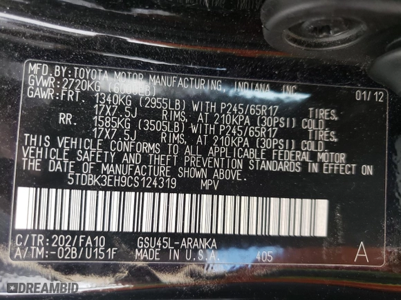2012 Toyota Highlander with VIN 5TDBK3EH9CS124319, listed as a Copart auction lot 51845505 with 139,933 mi miles and Salvage Title. Bid and sale history available at carsss.com. Image 14.