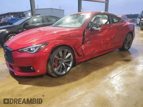 2021 Infiniti Q60 Red Sport 400 with VIN JN1FV7LK0MM530441, listed as a Copart auction lot 45025825 with 17,319 mi miles and Salvage title. Bid and sale history available at DreamBid. Image 1.