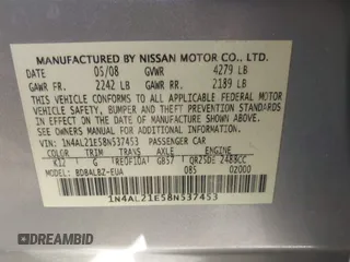 2008 Nissan Altima 2.5 with VIN 1N4AL21E58N537453, listed as a IAAI auction lot 40926249 with 69,150 mi miles. Bid and sale history available at carsss.com. Image 9.