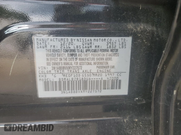 2021 Nissan Sentra S z VIN 3N1AB8BVXMY227572, wystawiony jako Copart lot #61087655 z przebiegiem 71 206 mil mil oraz Czysty tytuł • Clean title. Historia ofert i sprzedaży dostępna na DreamBid. Obrazek 12.