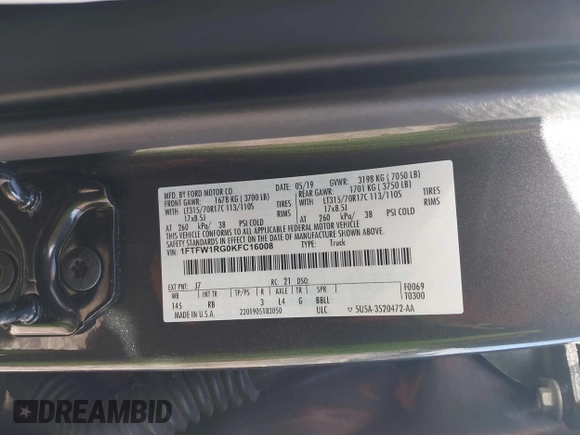 2019 Ford F-150 Raptor with VIN 1FTFW1RG0KFC16008, listed as a IAAI auction lot 41749067 with 74,452 mi miles. Bid and sale history available at carsss.com. Image 9.