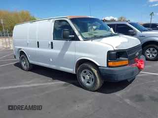 2008 Chevrolet Express Cargo Van with VIN 1GCFG15X481185208, listed as a IAAI auction lot 41945350 with 0 mi miles. Bid and sale history available at carsss.com. Image 1.