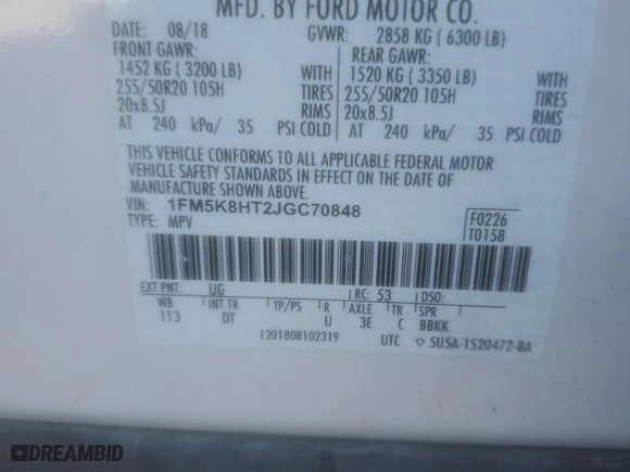 2018 Ford Explorer Platinum with VIN 1FM5K8HT2JGC70848, listed as a Copart auction lot 45092125 with 115,884 mi miles and Salvage Title. Bid and sale history available at carsss.com. Image 13.