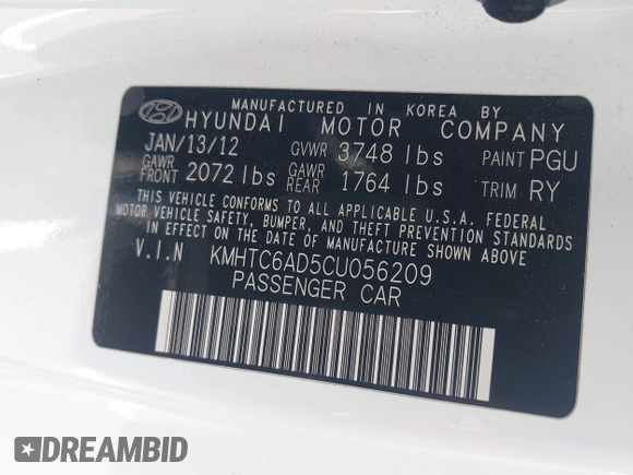 2012 Hyundai Veloster w/Black Int z VIN KMHTC6AD5CU056209, wystawiony jako IAAI lot #42565571 z przebiegiem 137 908 mil mil oraz . Historia ofert i sprzedaży dostępna na DreamBid. Obrazek 9.