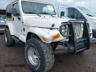 2002 Jeep Wrangler Sahara with VIN 1J4FA59S02P760345, listed as a IAAI auction lot 41634902 with 123,506 mi miles. Bid and sale history available at carsss.com. Image 6.
