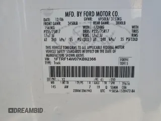 2007 Ford F-150 XL with VIN 1FTRF14W07KB92366, listed as a Copart auction lot 53765195 with 1,499,265 mi miles and Clean title. Bid and sale history available at DreamBid. Image 12.
