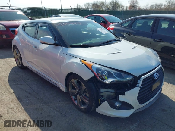 2015 Hyundai Veloster Turbo with VIN KMHTC6AE4FU234611, listed as a IAAI auction lot 42059915 with 107,388 mi miles. Bid and sale history available at carsss.com. Image 1.