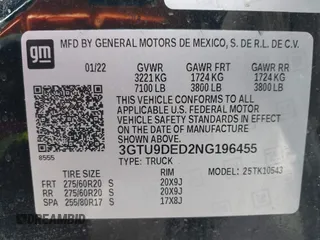 2022 GMC Sierra 1500 SLT z VIN 3GTU9DED2NG196455, wystawiony jako IAAI lot #41880847 z przebiegiem 32 231 mil mil oraz . Historia ofert i sprzedaży dostępna na DreamBid. Obrazek 9.