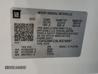 2020 GMC Yukon SLT with VIN 1GKS2BKC5LR274997, listed as a Copart auction lot 45880815 with 60,834 mi miles and Salvage Title. Bid and sale history available at carsss.com. Image 16.
