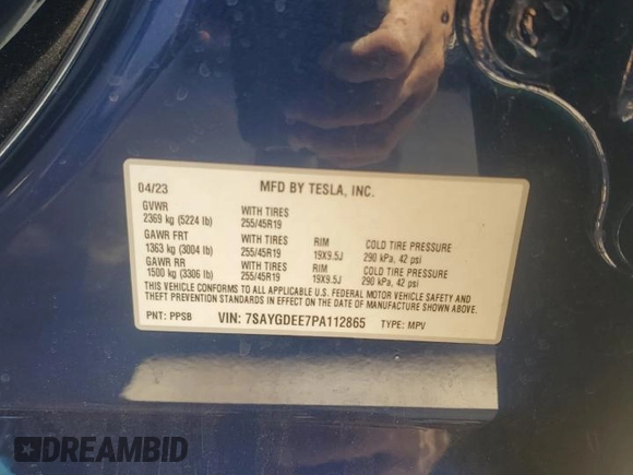 2023 Tesla Model Y Long Range with VIN 7SAYGDEE7PA112865, listed as a Copart auction lot 54626685 with 10,720 mi miles and Salvage Title. Bid and sale history available at DreamBid. Image 12.
