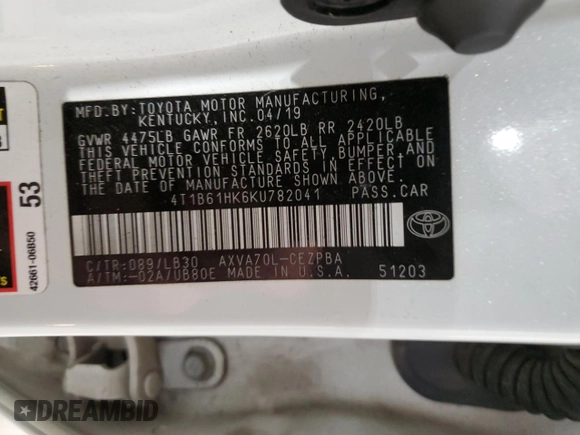 2019 Toyota Camry XSE with VIN 4T1B61HK6KU782041, listed as a Copart auction lot 47575385 with 103,098 mi miles and Salvage Title. Bid and sale history available at carsss.com. Image 12.