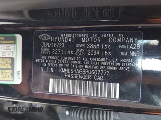 2023 Hyundai Elantra SEL with VIN KMHLS4AG8PU607773, listed as a IAAI auction lot 41887145 with 17,551 mi miles and . Bid and sale history available at DreamBid. Image 9.
